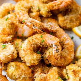 Air fryer shrimp recipe on a white plate