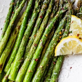 The best air fryer asparagus on a white plate