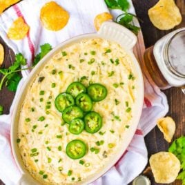 Hot Crab Dip - the BEST easy party appetizer. Made with cream cheese, sweet crab, and shredded cheese. Perfect for football food for game day and tailgates. @wellplated