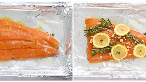 baked salmon with oil and lemons