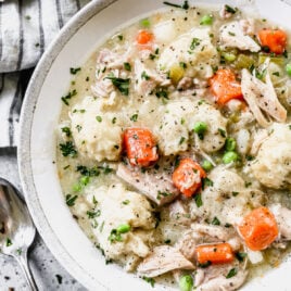 A bowl of healthy Instant Pot chicken and dumplings