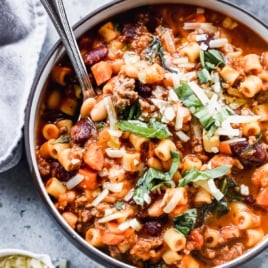 the BEST pasta fagioli recipe in a bowl with a spoon