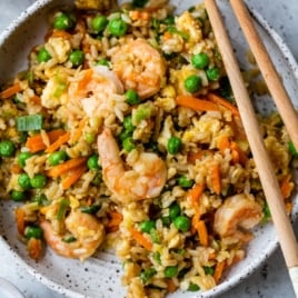 shrimp fried rice in a bowl