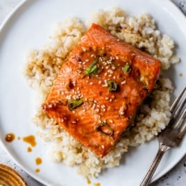 the best teriyaki salmon on a plate with rice