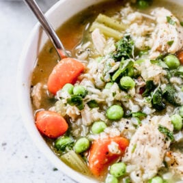 healthy turkey soup from scratch with rice and without noodles in a bowl