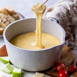 Cheese Fondue. A classic, easy cheese fondue recipe and what to dip in it