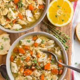 Healthy Slow Cooker Chicken and Rice Soup with Vegetables and Lemon