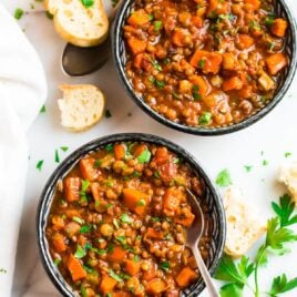 Two bowls of healthy lentil soup