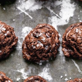 Dark chocolate cookies with chocolate chips and sea salt