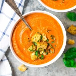 The BEST Roasted Carrot Soup – Easy, delicious, and filling! Healthy recipe with garlic, cumin, and tomatoes. Enjoy on its own or as a simple side. Recipe at wellplated.com | @wellplated