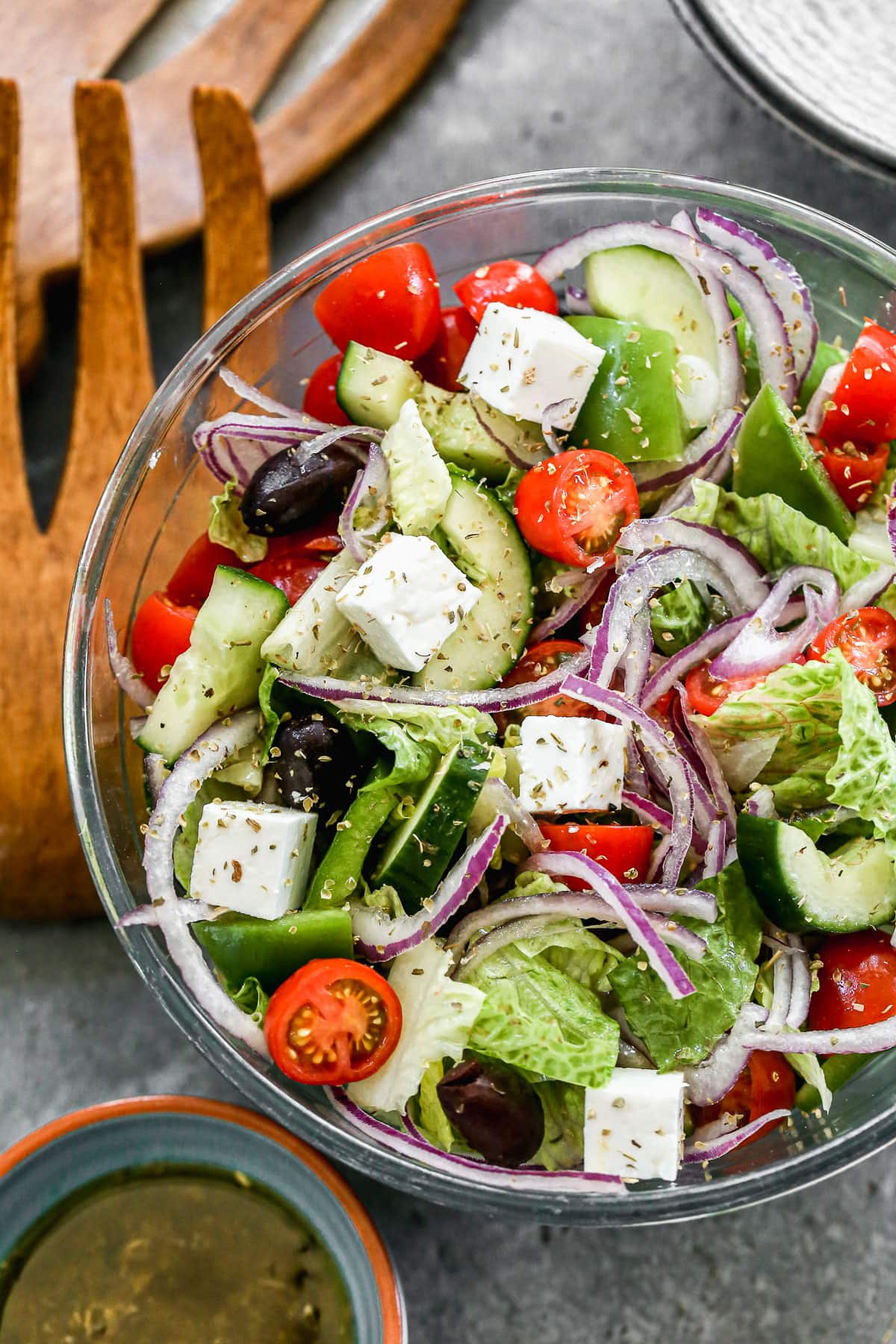 Easy Greek salad with lettuce and feta