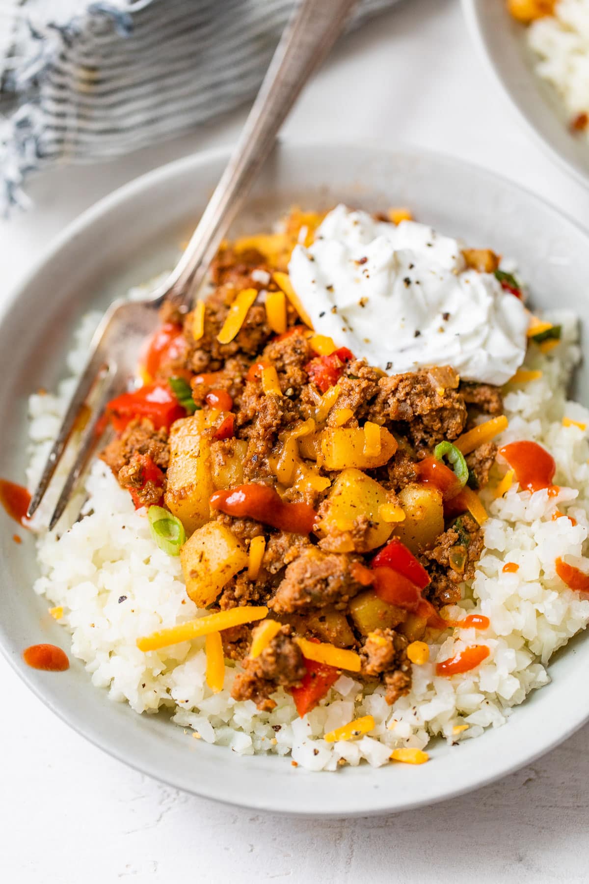 Healthy ground beef and potatoes with rice