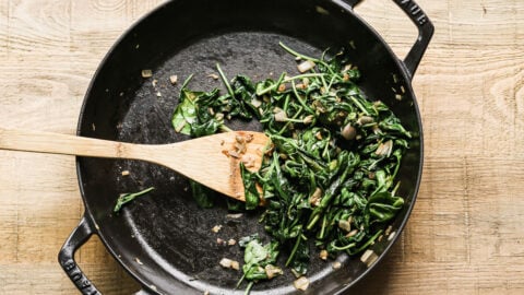 Sauteed greens in a skillet