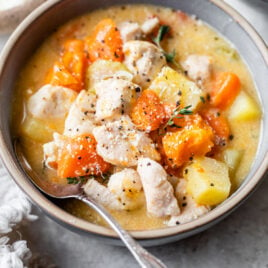 Healthy chicken stew in a bowl
