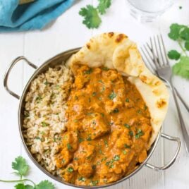 Instant Pot Butter Chicken. An easy, healthy recipe for the famous Indian butter chicken that anyone can make! Recipe uses easy to find ingredients like coconut milk and tomato, plus cauliflower to make it a true all-in-one meal.