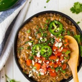 How to make the BEST Instant Pot Refried Beans! Easy no soak recipe. Healthy, vegan, and perfect for all of your favorite Mexican dishes! One of the best pressure cooking recipes. 