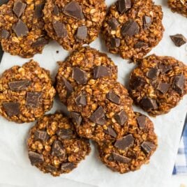 healthy no bake cookies made with oatmeal, chocolate, and honey