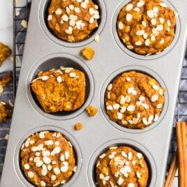 Healthy pumpkin muffins in a muffin pan
