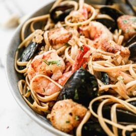 bowl of italian seafood pasta