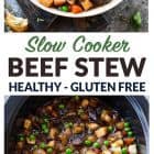 BEST Slow Cooker Beef Stew recipe ever! An easy, healthy crockpot beef stew with fresh veggies, fall-apart tender meat, in a rich and flavorful red wine sauce. Simple, freezer friendly, and perfect every time. #healthy #slowcooker#crockpot #beefstew