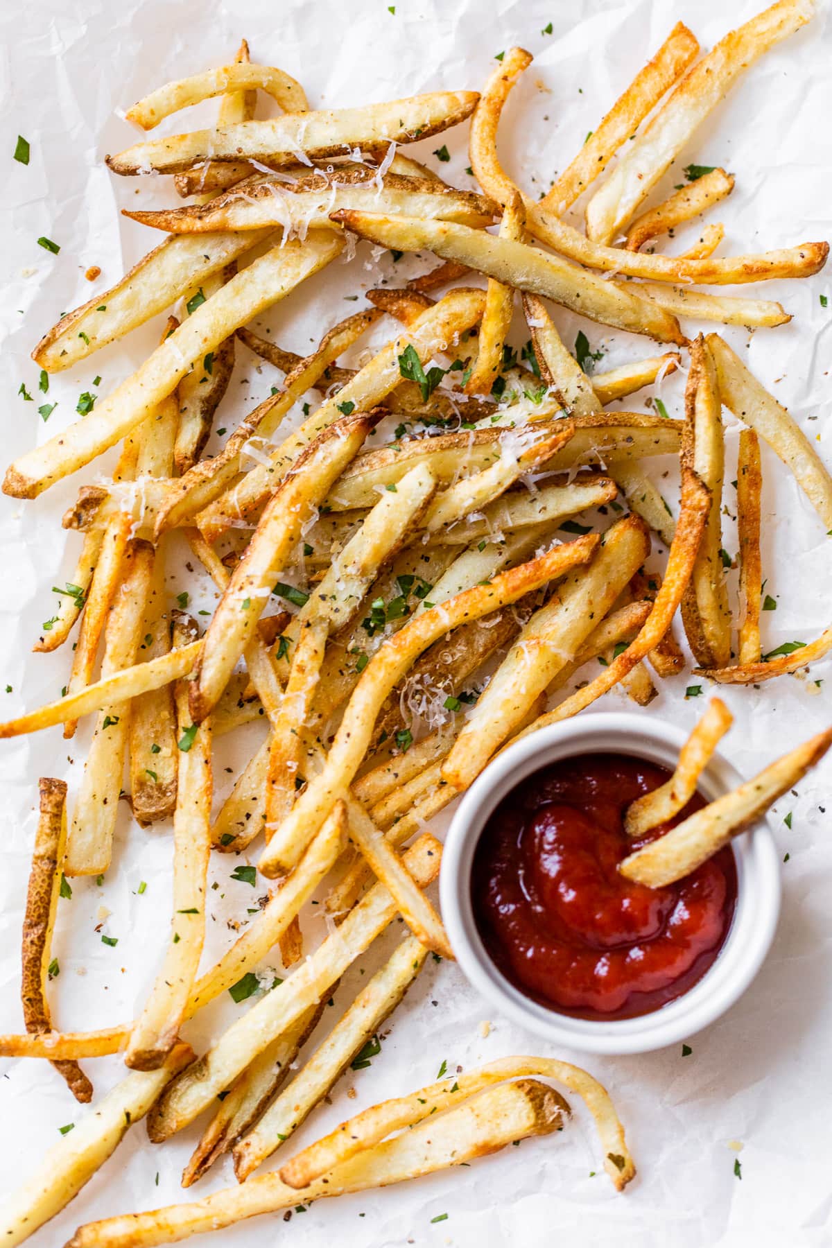 Crispy air fryer french fries with ketchup