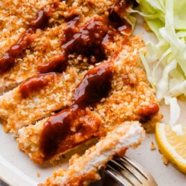 Chicken Katsu on a plate with cabbage
