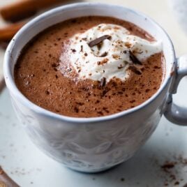 simple hot chocolate in mug with whipped cream