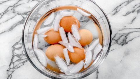 Eggs in a bowl of ice water