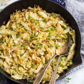 Sauteed Cabbage served in a skillet