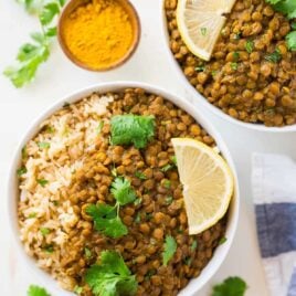 Easy, CREAMY Instant Pot Lentil Curry. Amazing flavors, not too spicy, and it’s hands free, vegan, and healthy! Made with green or brown lentils, Indian spices, and coconut milk.