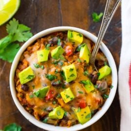 Instant Pot Mexican Casserole. A healthy Instant Pot Mexican recipe with rice, beans, chicken or turkey, and fresh veggies. An easy pressure cooker recipe that’s absolutely delicious!
