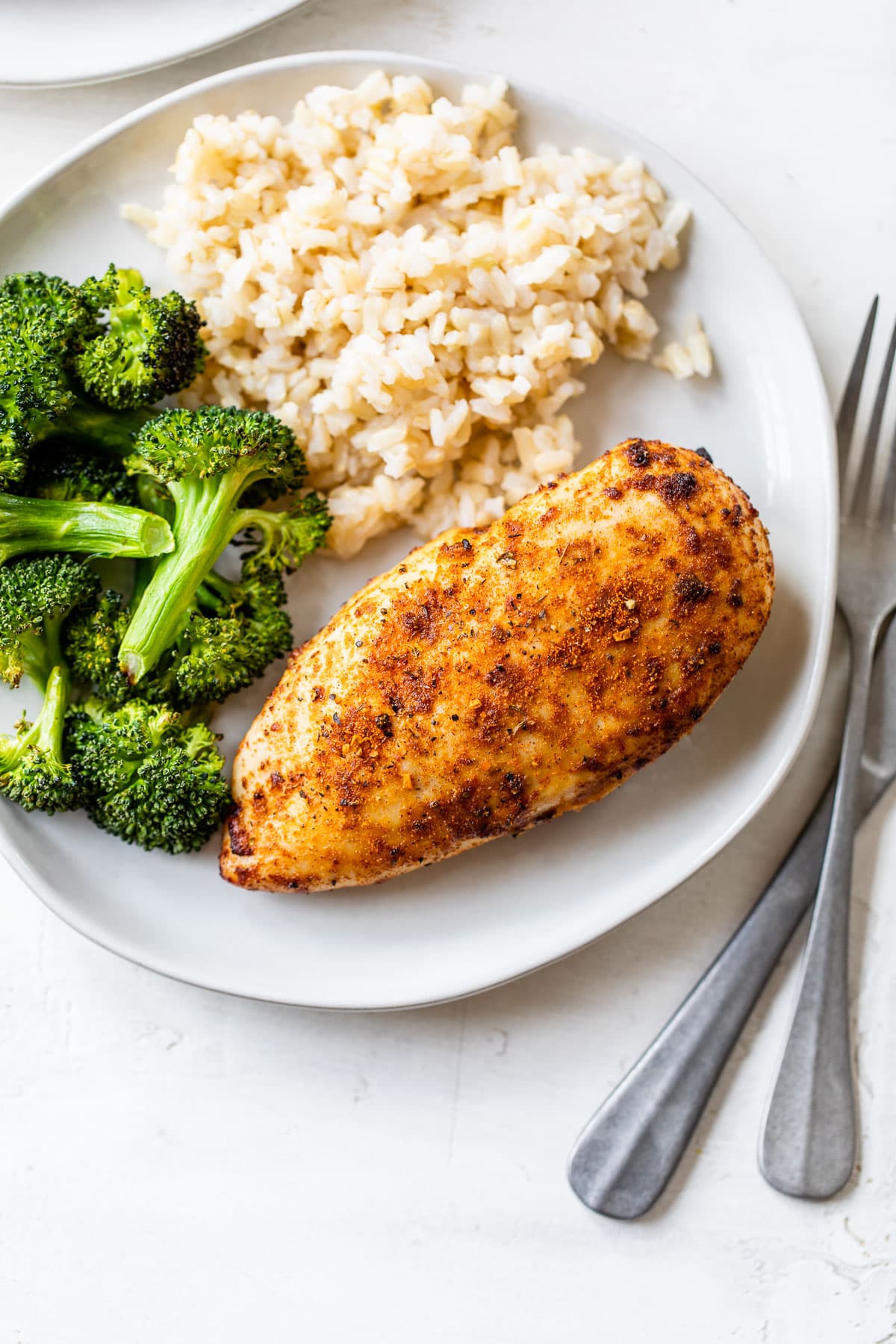 Air fryer chicken breast with rice and broccoli