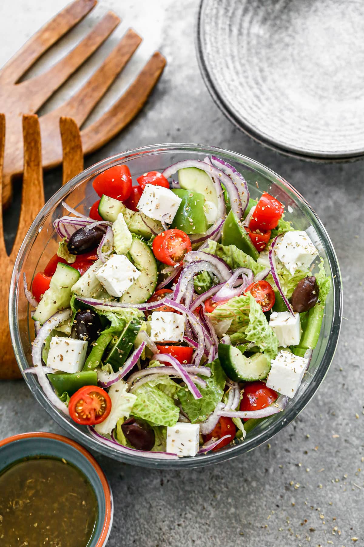 A bowl of Greek Salad with feta