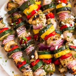 chicken kabob skewers on a plate