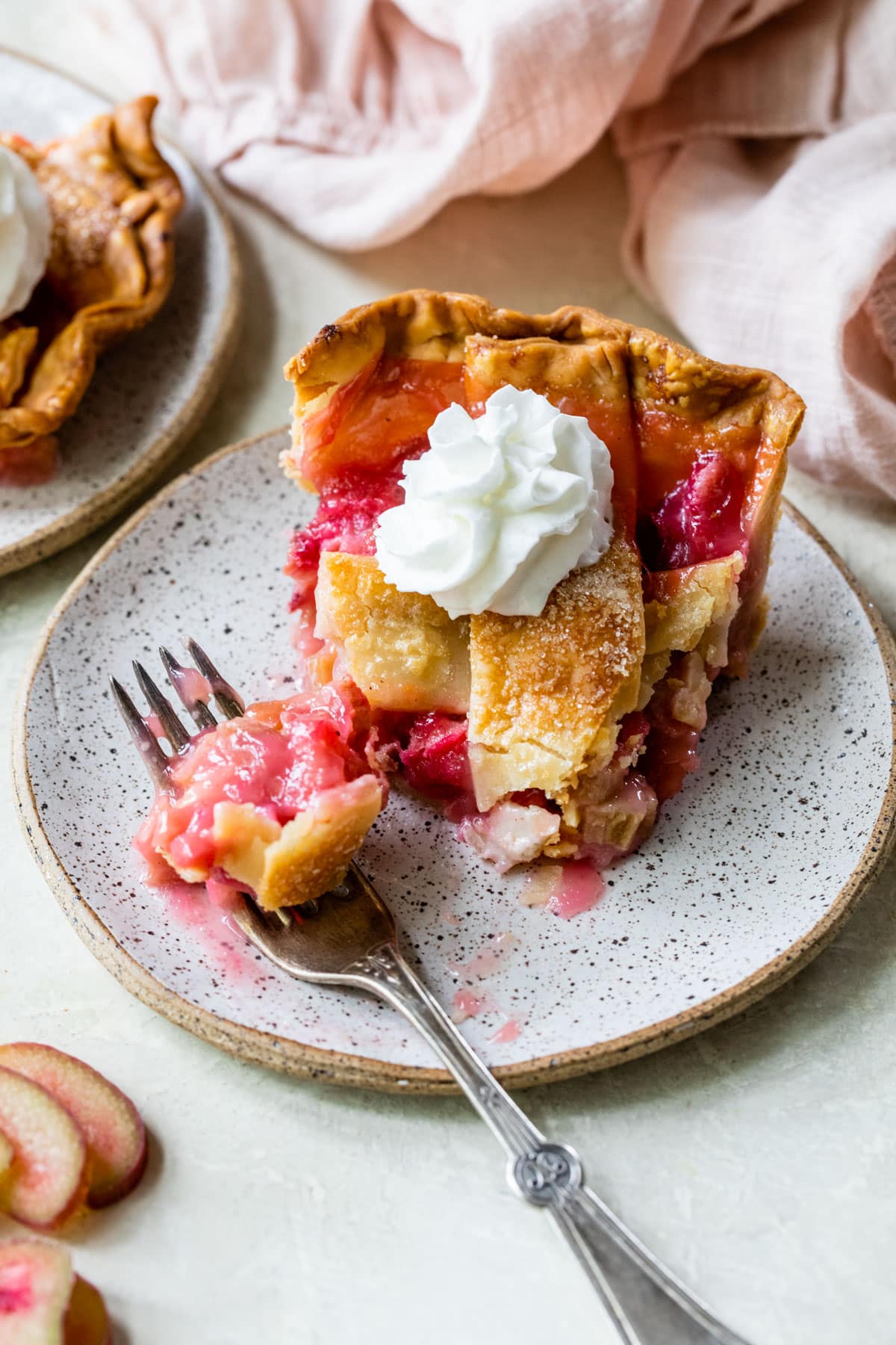 old fashioned rhubarb pie on a plate