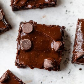 healthy brownie made with cocoa powder and coconut sugar cut into squares