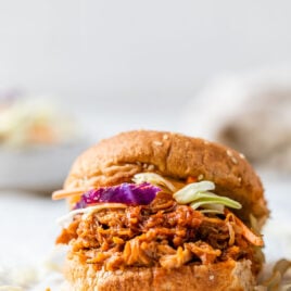 A sandwich with Instant Pot pulled pork