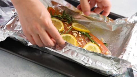 fold foil for best baked salmon with lemons