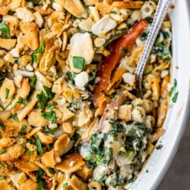 Healthy Greek Mac and Cheese with Crispy Pita Chip Topping