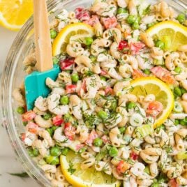 Healthy Chilled Shrimp Pasta Salad with Peas and Lemon