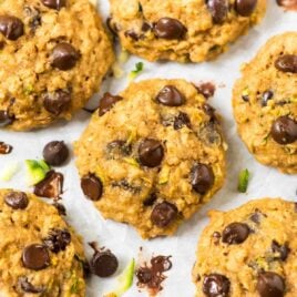 Zucchini Oatmeal Chocolate Chip Cookies. Soft, buttery, healthy cookies that are whole grain and naturally sweetened with honey and coconut sugar. The BEST baking recipe to use up summer zucchini! Easy and can be made gluten free or vegan. Recipe at wellplated.com | @wellplated
